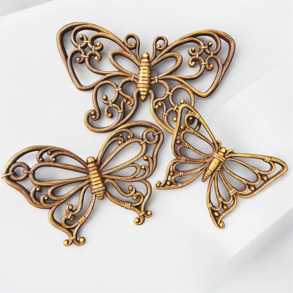 Vintage Homco Faux Wood Butterfly Wall Decor - Set of 3